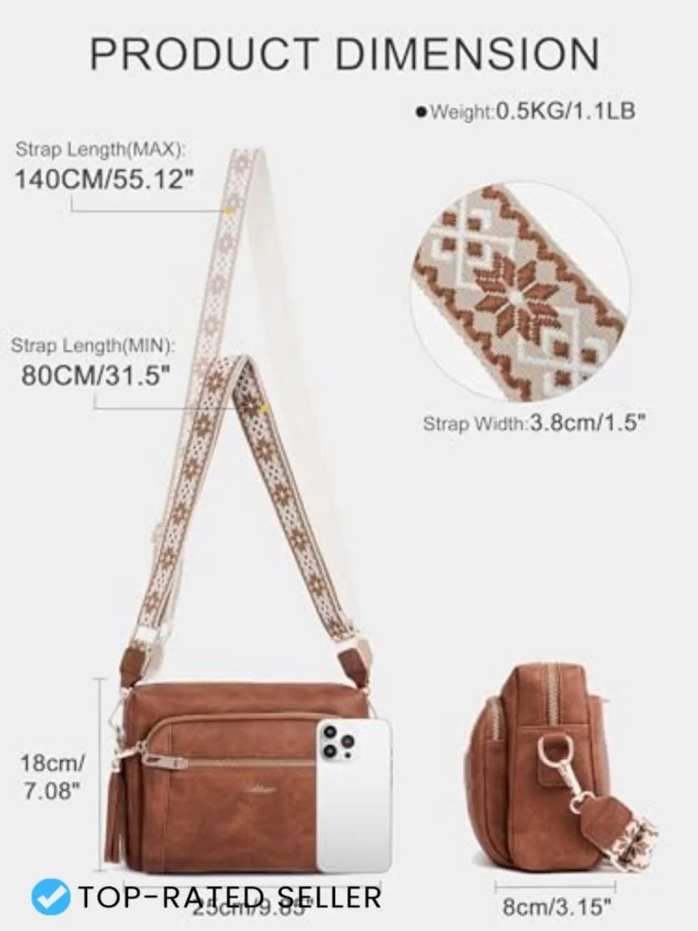 Small Leather Crossbody Bag Anti Theft Purse with Wide Strap Tassel